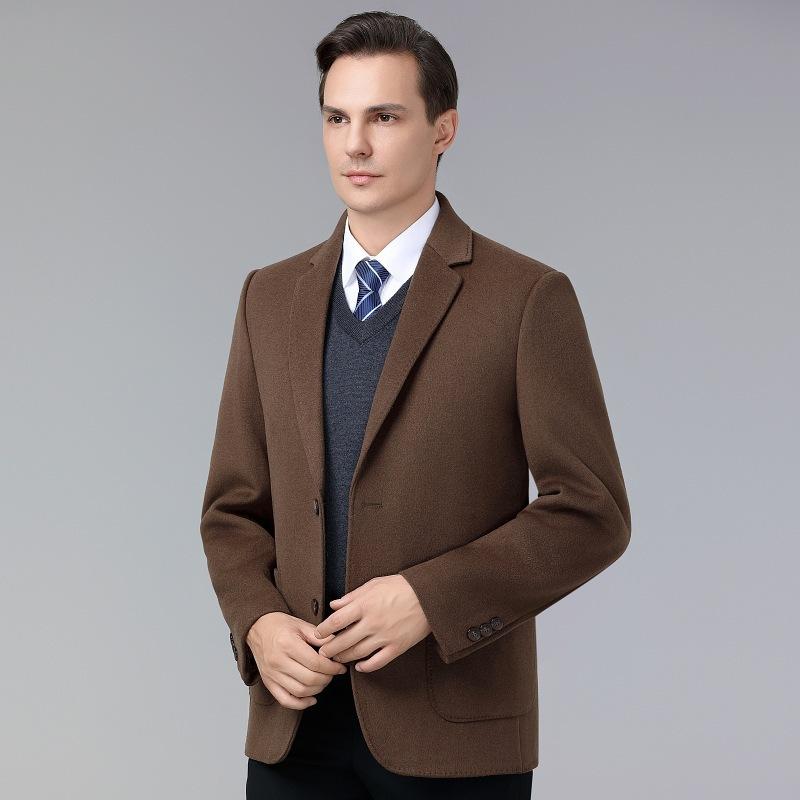 Двустороннее шерстяное пальто, воротник мужского костюма, съемная подстежка, пуховик, утепленная куртка для папы большого размера