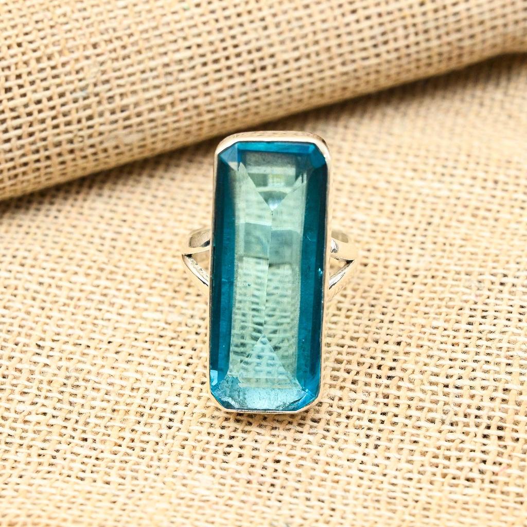 Ювелирное кольцо ручной работы из стерлингового серебра 925 пробы с синим топазом для нее