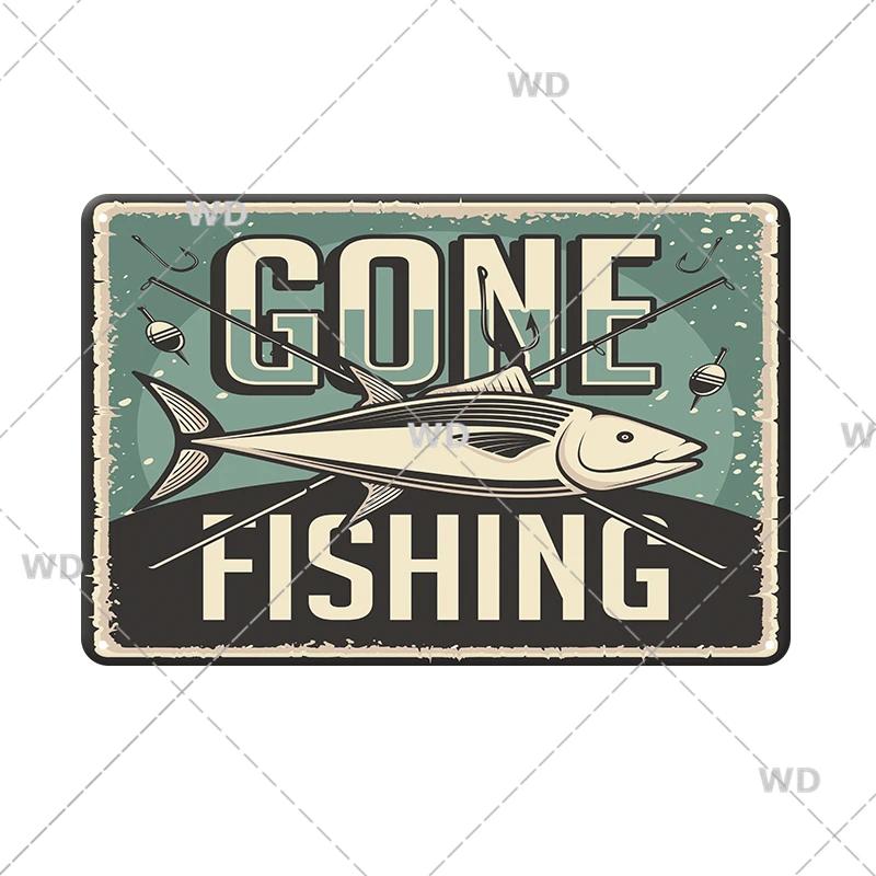 Funny Fishing Metal Tin Sign Retro Vintage Plaque Metal Poster Go Fishing Lover Gift Plate For Men Cave Fishing Home Wall Decor