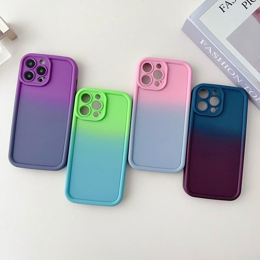 Luxury Dopamine Color Gradient Phone Case for iPhone 16 15 14 13 12 11 Pro Max XR XS MAX 7 8 Plus SE Full Lens Protective Shockproof Soft Cover
