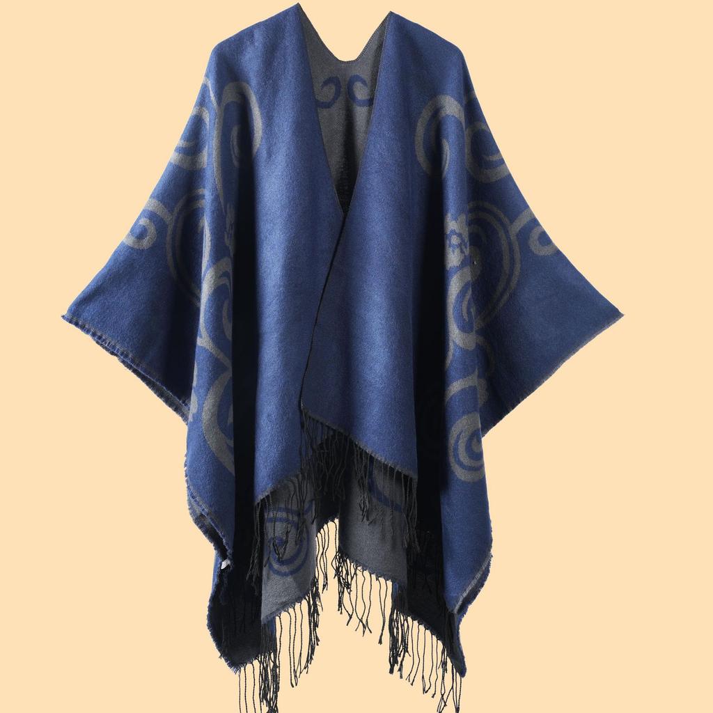 Women's Rhombus Tassel Lengthened Hot-selling Imitation Cashmere Shawl Can Be Used On Both Sides, Thickened Cape