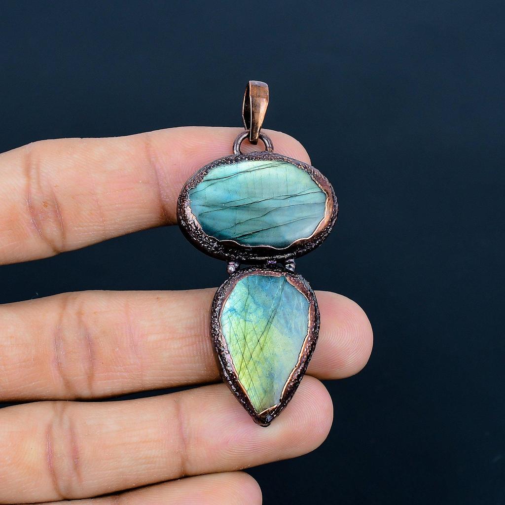 Labradorite Pendant, Handmade Gemstone Copper Electroformed Pendant Antique Jewelry, For Gift Silver Jewelry