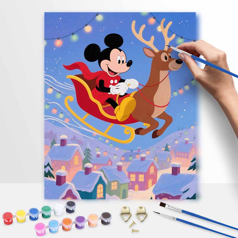 Disney Цифровая масляная живопись Рождественские сани олени ночное небо ручная роспись домашний декор картина
