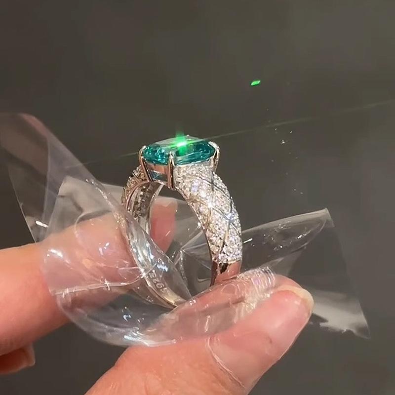 Серебряное Искрящаяся Звезда Река Полностью Алмазное Квадратное Женское Кольцо Модное Ретро Синий Алмаз кольца для женщин Шарм
