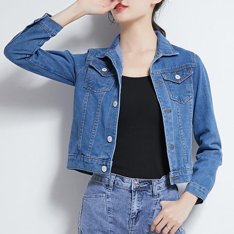 Loose Spring Autumn Blue Long Sleeve Jeans Jacket Women Korean Style Female Short Jacket Long Sleeve Turn-down Collar Denim Jackets