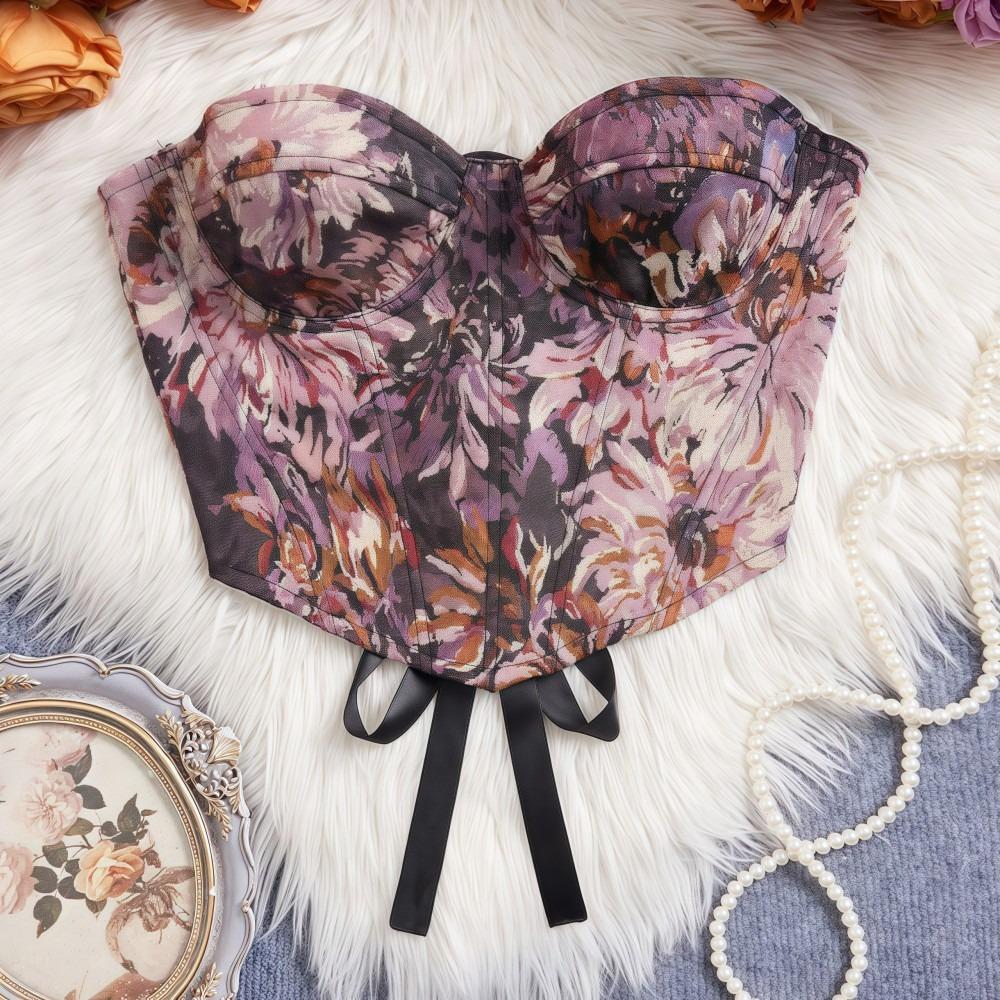 Boned Floral Underwired Corset Multi-Color Strapless Corset Top Women's Shapewear Daily Streetwear