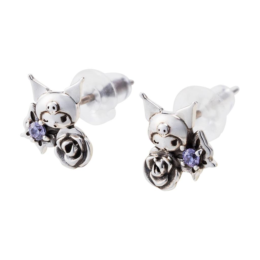 Серьги Куроми Серебро 925 Кубический цирконий Оксидированные Бабочка Цветок KUROMI Персонажи Sanrio [Белый клевер] SAKU-P004