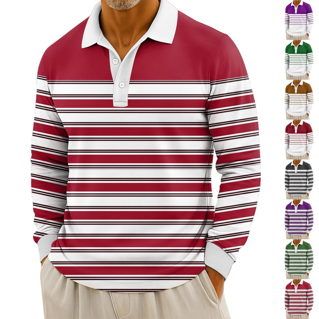 Мужские повседневные топы с длинными рукавами на пуговицах с полосатым принтом