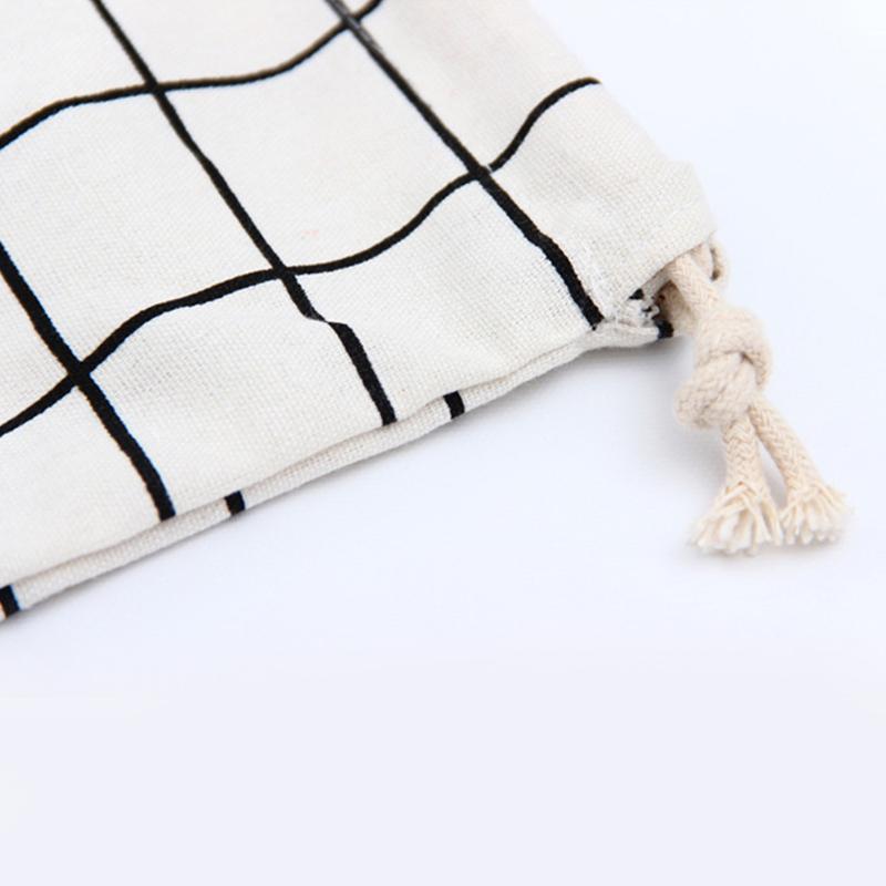 3 Pcs/set Simple Cotton Linen Lattice Drawstring Bag Travel Jewelry Phone Cosmetic Canvas Storage Bag