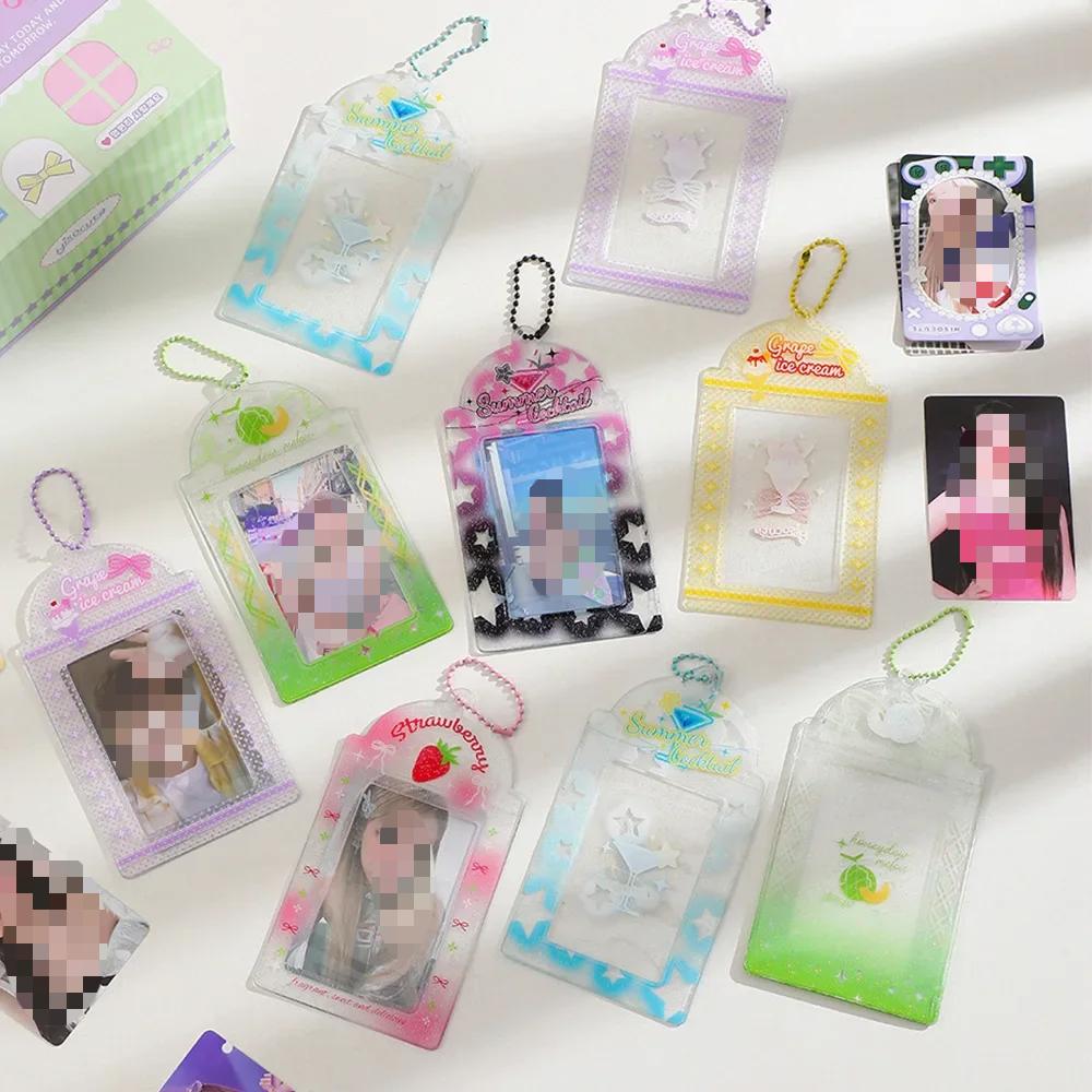 Clear Glitter Photos Card Holder 3inch Photocard Protector Photo Pocket Photo Frame Sweet Girl Keychain Clear Photo Sleeves
