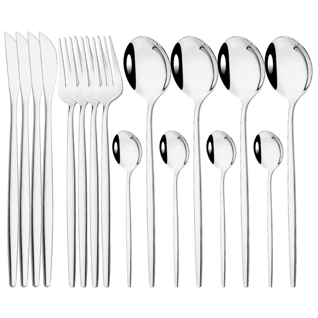 16pcs Pink Gold Dinnerware Tableware Set Mirror Stainless Steel Cutlery Kitchen Knife Fork Spoon Restaurant Wedding Flatware Set