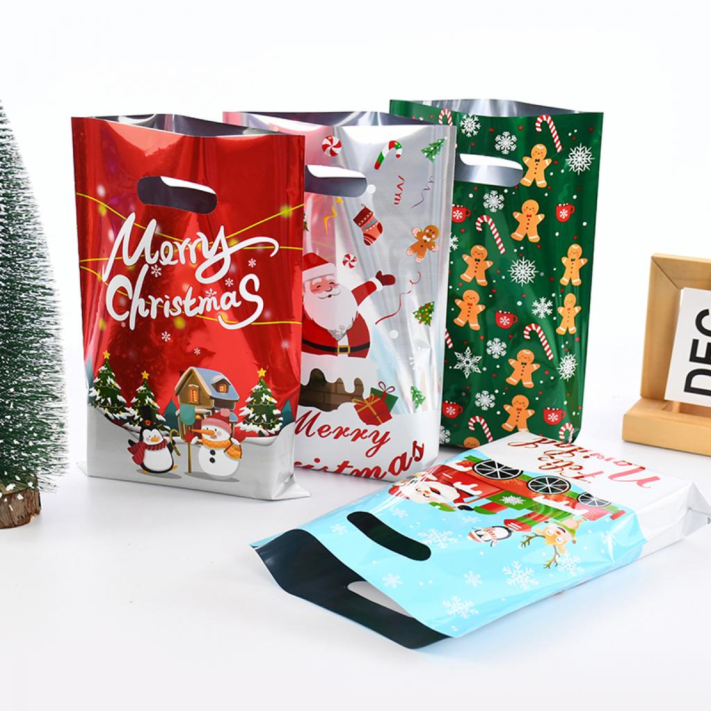 10/30pcs Christmas Gift Bags Cartoon Plastic Candy Cookie Packaging Bag Navidad Decoration for Home Kids New Year Gift