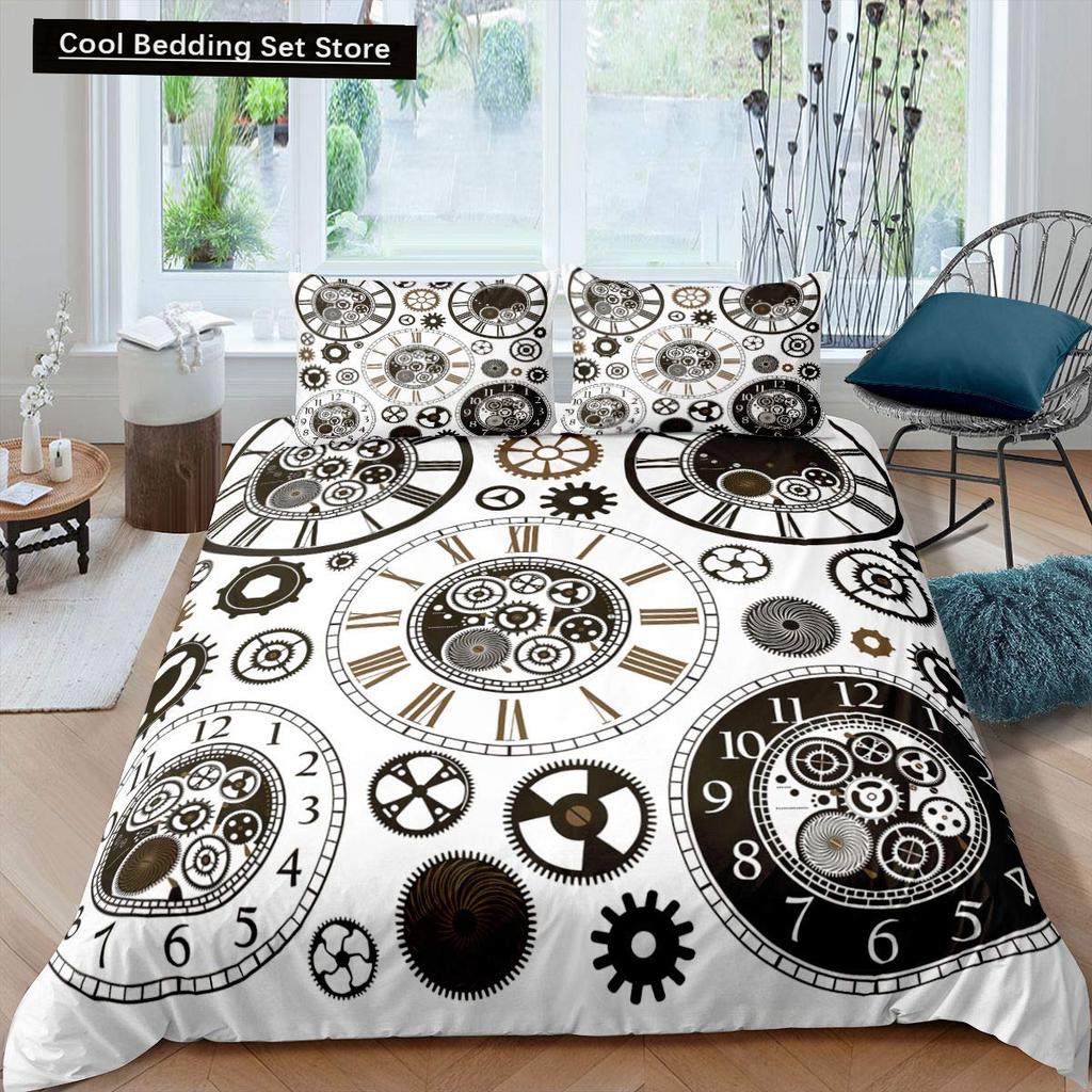 Золотой Индустриальный Механизм Король Полный Пододеяльник Комплект Постельного Белья в Стиле Стимпанк Механическое Устройство Покрывало Полиэстер Чехол для Одеяла