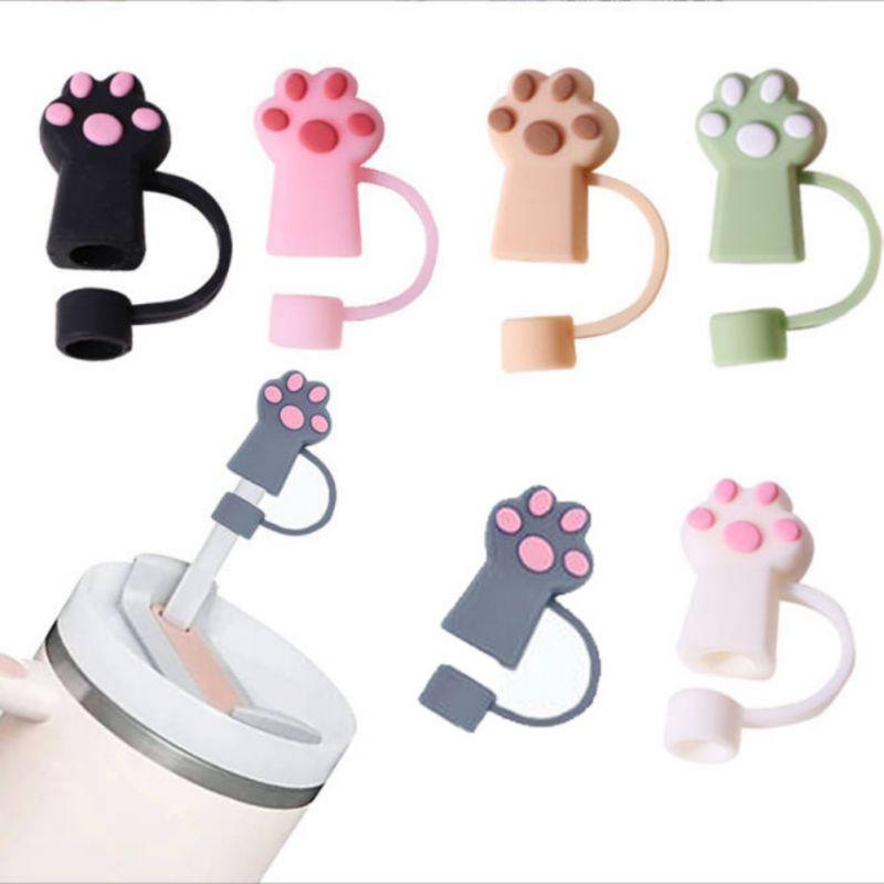 6PCS 10mm Straw Covers Cap Cute Cat's Paw Straw Toppers for Tumblers Reusable Drink Straws Covers Kitchen Accessories