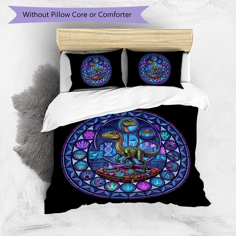 Dinosaur Kingdom Icons Pattern Bedding,Quilt Set Quilt Cover Pillowcase Home Birthday Gift (1 * duvet cover + 2 * pillowcase, without core)