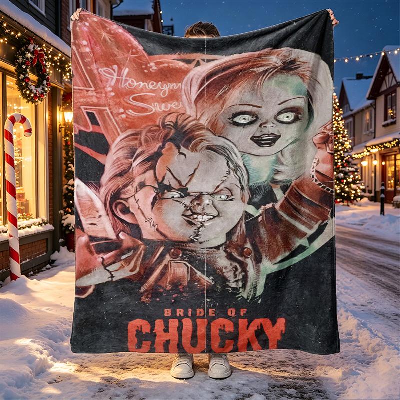 Bride of Chucky Pattern Blanket for Home Decoration, Bed, Sofa, Car Travel, Camping, Suitable for All Seasons, Birthday Christmas Gift