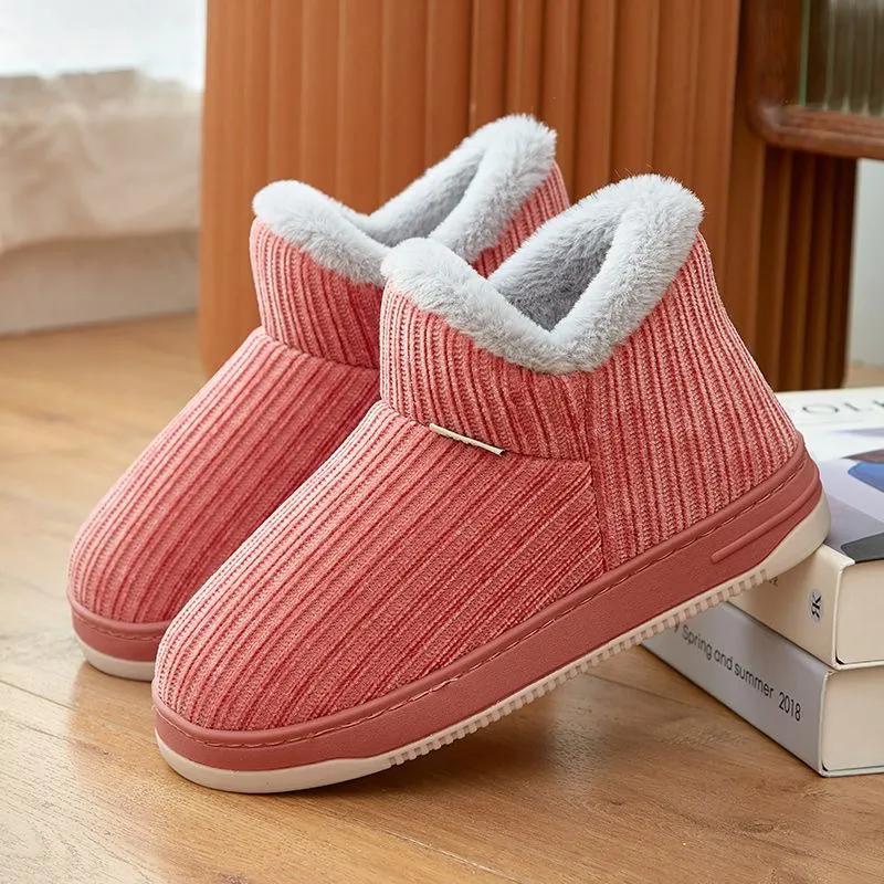 Женские хлопковые тапочки, нескользящая зимняя хлопковая обувь, домашние хлопковые тапочки с плюшевым утолщенным каблуком и толстой подошвой