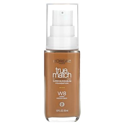 L'Oréal, True Match, тональная основа Super Blendable, W8, теплый средне-темный, 1 жидкая унция (30 мл)