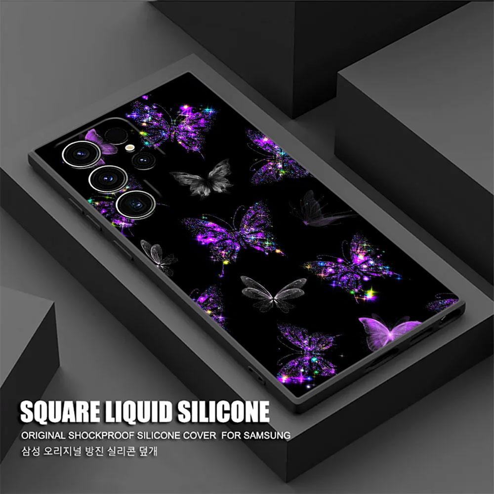 Phone Case For Samsung Galaxy S24 Ultra Cases S23 S21 S20 FE S22 9 S24 Plus Note 20 Ultra 10 Silicone Cover Butterfly Love Black