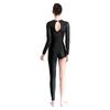 Womens Dance Jumpsuit Sheer Mesh Inserts Long Sleeve Style Keyhole Back Detail Sparkling Rhinestones Bodysuit