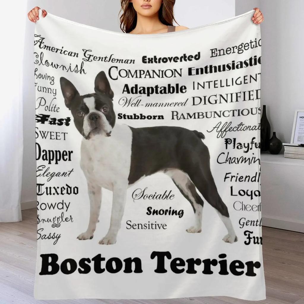 Boston Terrier Traits Throw Blanket Lightweight Cozy Blanket for Bed Sofa