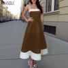 ZANZEA Womens Patchwork Casual Summer Sleeveless Sling Long Dress