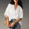 Women's Summer New Short-sleeved Lapel Casual Loose Top Solid Color Shirt