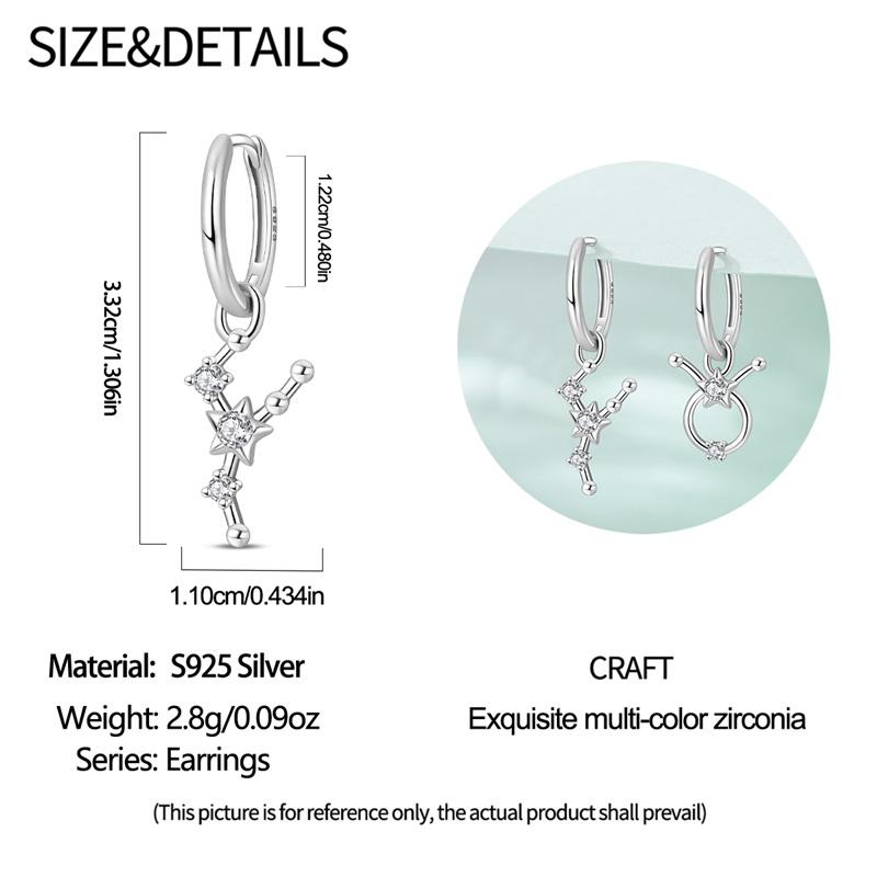 Hot Sale 925 Sterling Silver 12 Constellation Taurus Earrings Women Zircon Ear Studs Sparkling Pave Hoop Earring Jewelry Gift