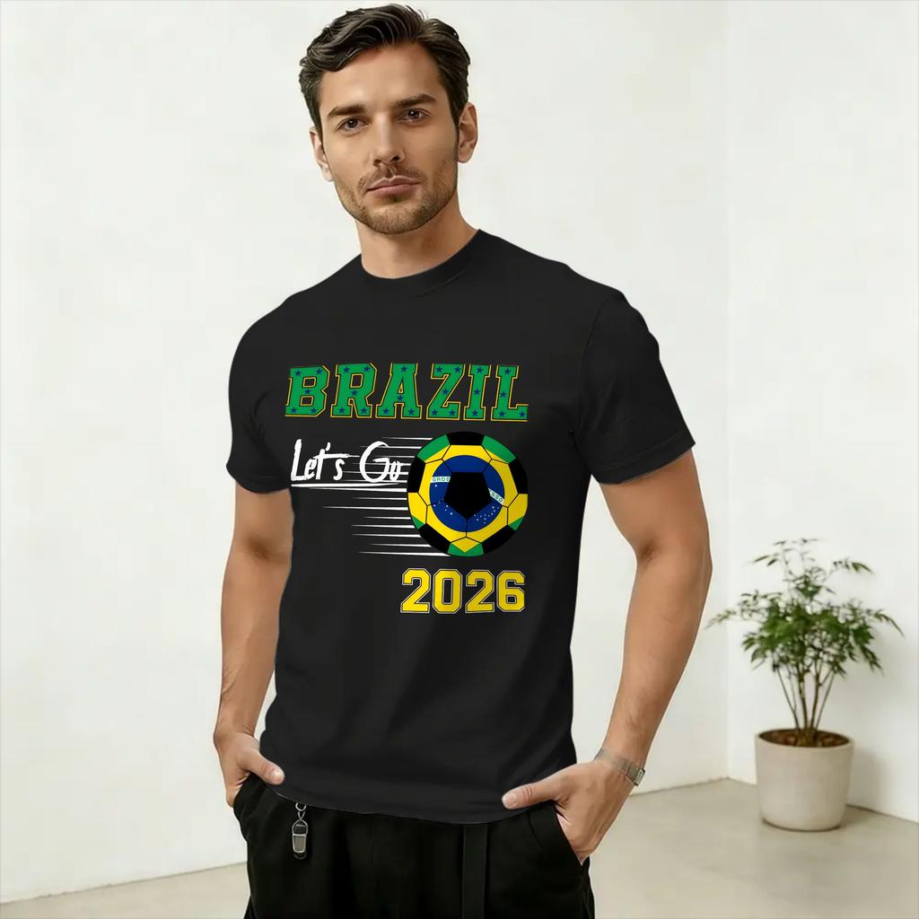 Unisex TShirt Brazil Football 2026 Leisure 100 Cotton Tees Short Sleeve T Shirts Crewneck Tops Gift Idea