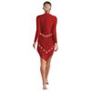Women's Latin Dance Dress S-XXL - Shiny Rhinestones Mock Neck Long Sleeve with Tassels & Irregular Hem Stage Costume