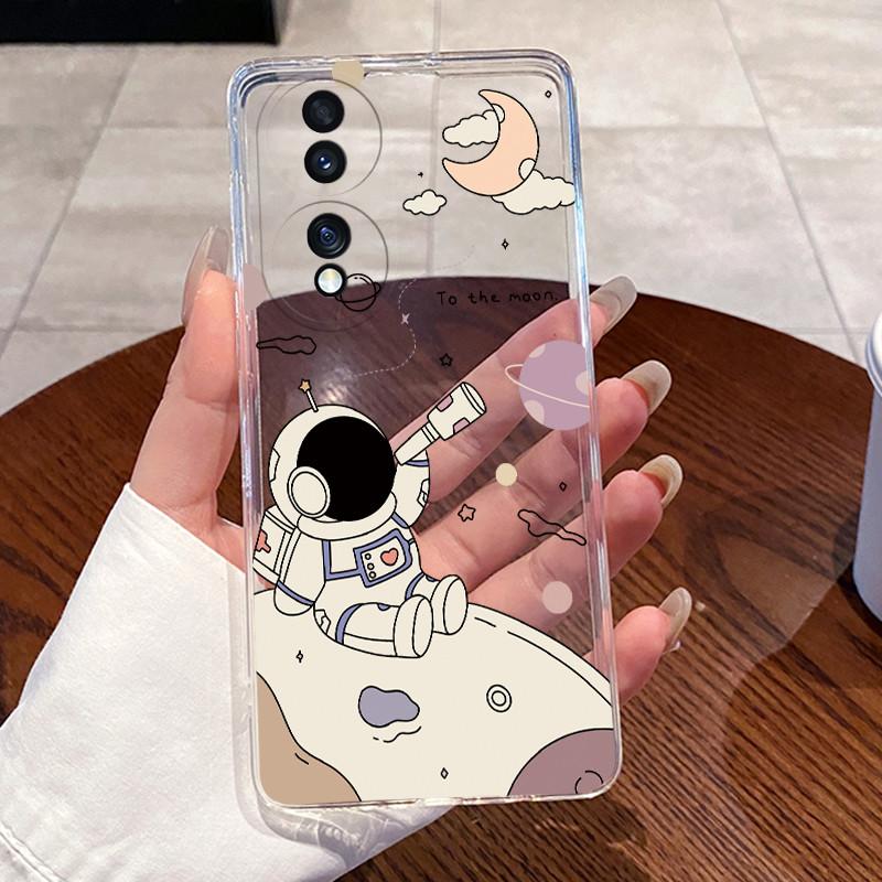 Casing For Honor 70 Case FNE-NX9 Aesthetic Fashion Cute Cat Astronaut Soft Silicone Back Cover Honor70 5G Transparent Phone Case