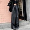 Модные уличные черные широкие брюки из искусственной кожи, женские однотонные прямые свободные повседневные брюки, женские элегантные облегающие винтажные женские брюки с высокой талией 25620