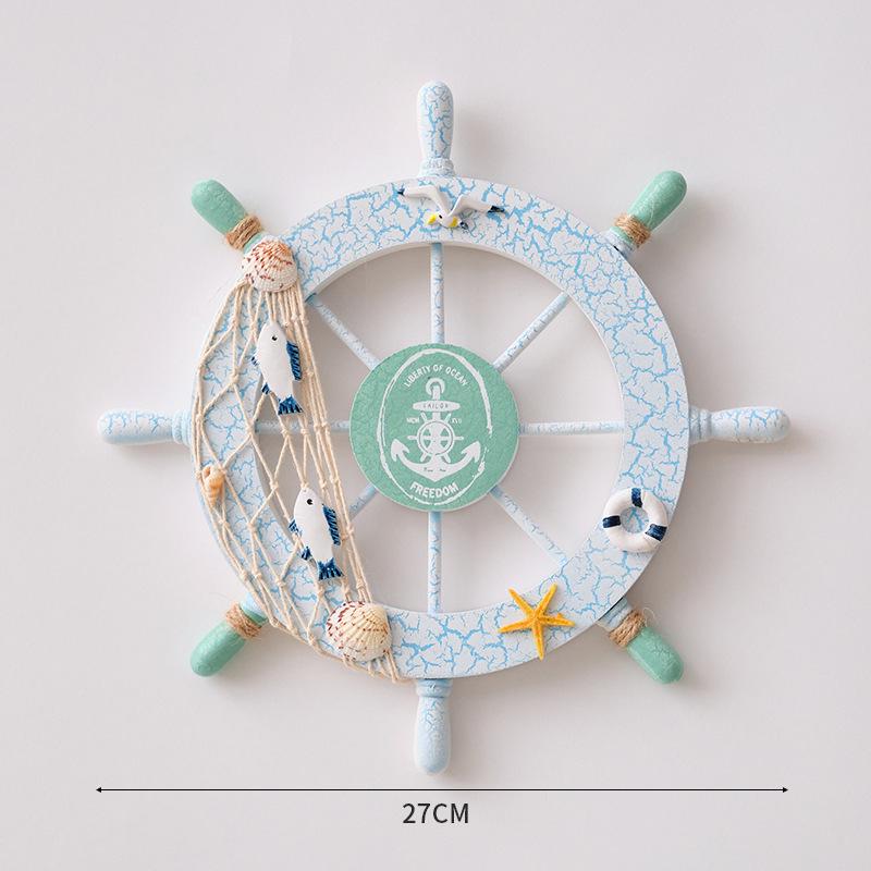 Mediterranean Ship Rudder Decoration Nautical Boat Wheel Helm Wooden Craft Home Living Room Decoration Accessories