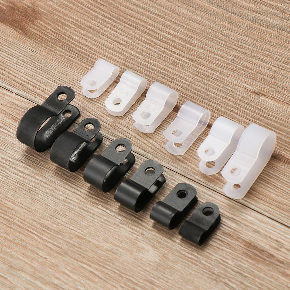 100PCS High quality Hardware Electrical Fittings Useful Nylon Cable Clamp Pipe Mounting Fix Wiring Hose Fasteners R-Type Clip
