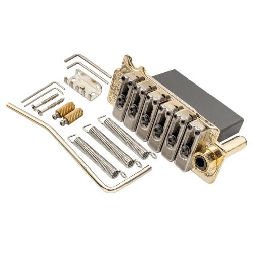 Wilkinson WVS50IIK 10.5mm String Pitch, Two-Point Steel Saddle Tremolo Bridge Assembly with Full Steel Block for USA/Mexico/Japan/Korea Strats, Gold