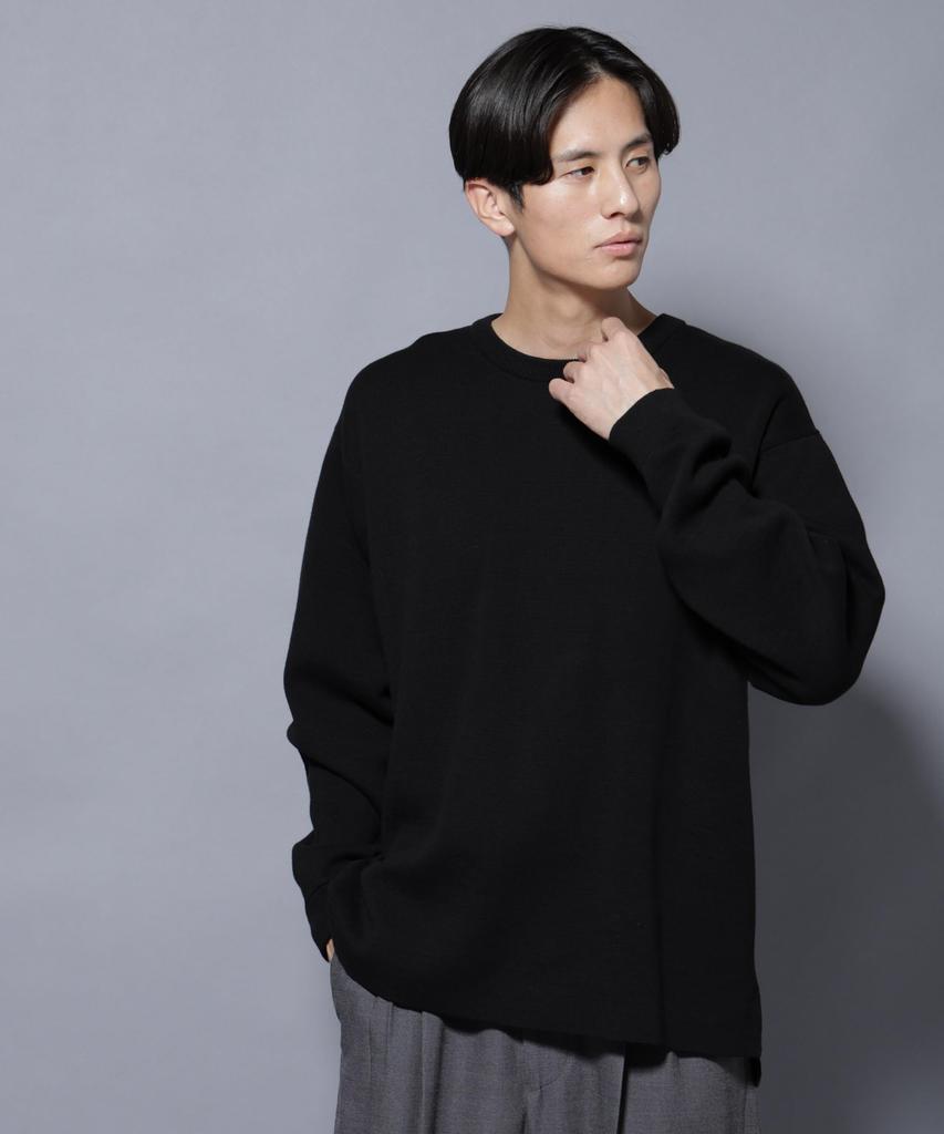 Nano Universe Milano Rib Wide Crew Neck Size Knit, Men's, M, 010, Black, 672-5222216