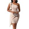 D393 Women's Summer Fashion One-Shoulder Ruffle Pencil Skirt Dress