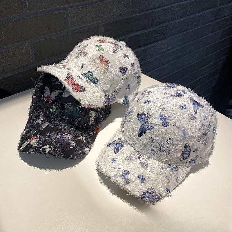 Новая летняя бейсболка с принтом бабочки для женщин Элегантный солнцезащитный дышащий и модный уличный меховой козырек от солнца с утиным язычком