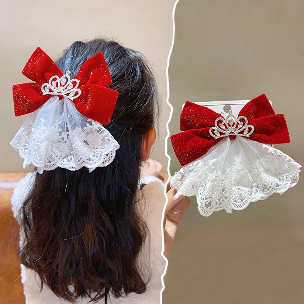 Headwear Red Bow Hair Clips Jewelry Tassels Pearl Barrettes Ribbon Hairpin Hair Styling Accessory