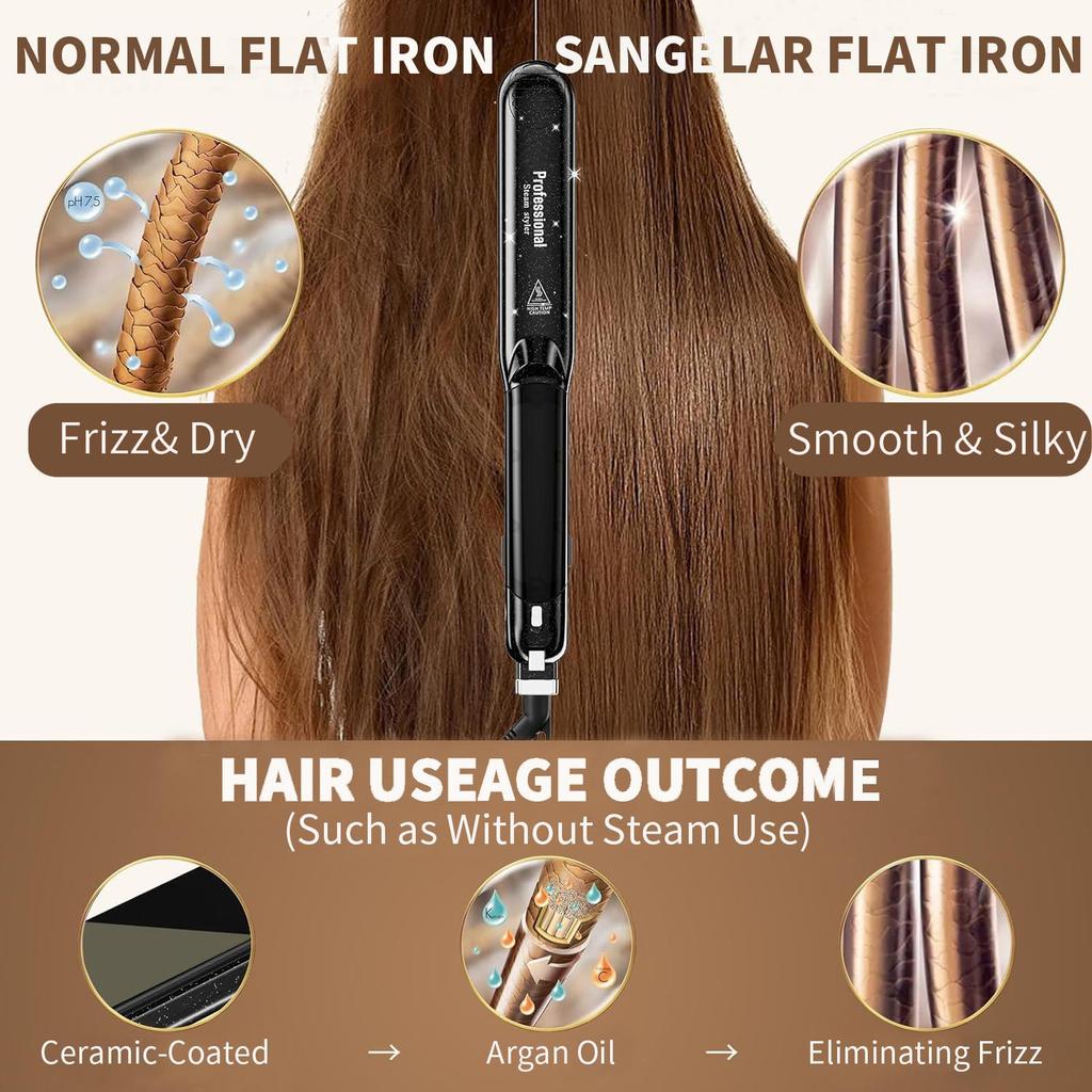 Паровой выпрямитель для волос, профессиональный паровой утюжок для салонов, керамический турмалиновый паровой утюжок для выпрямления волос с ионизацией 2 в 1