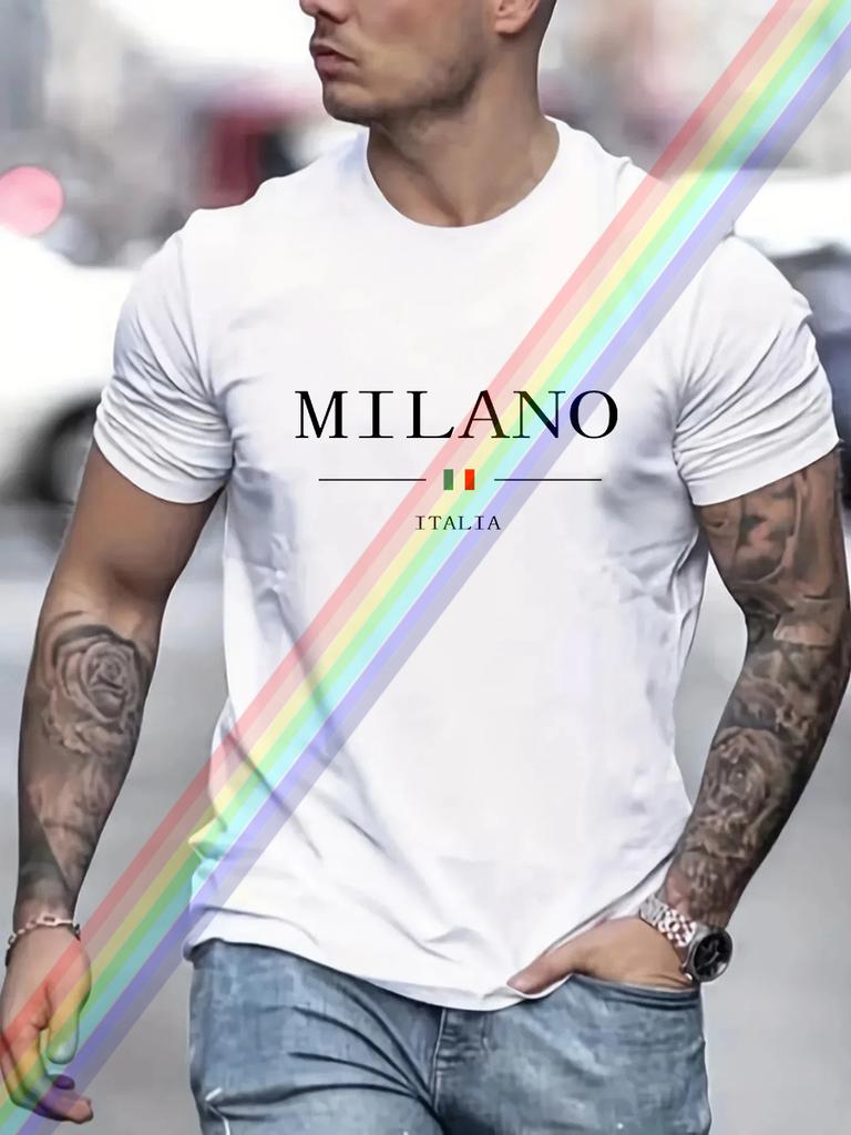 Milano Letter Print Cotton Oversized Men Short Sleeve Casual T Shirt Woman Clothing Tops  Summer Tees Fashion Streetwear