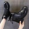 Woman Leather Ankle Boots Lace Up Shoes Woman Short Autumn Winter Boots Platform Heels Working Boots Footwear