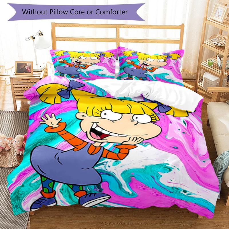 3pcs Rugrats pattern bedding set duvet cover set includes duvet cover &pillowcases, perfect all season bedroom decoration & gift