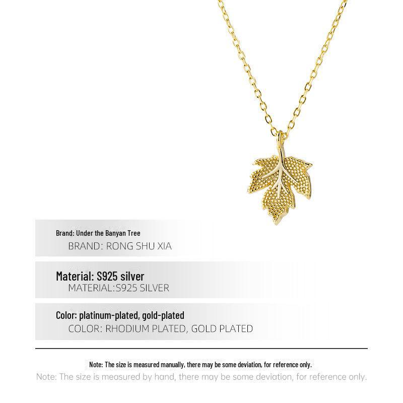 Banyan Tree 14K Gold-Plated Silver Korean Maple Leaf Clavicle Necklace for Women