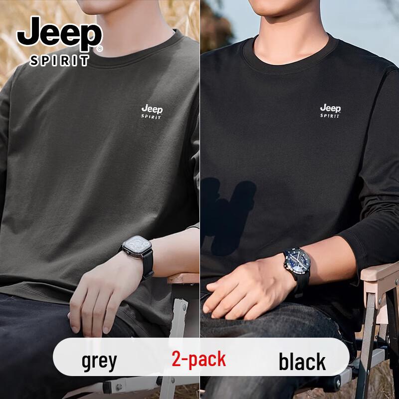 Мужская футболка JEEP SPIRIT, 220 г/м², 100% хлопок, свободный крой, с длинным рукавом