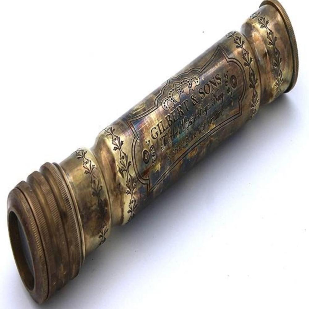 Калейдоскоп из латуни ручной работы – 13,97 см, кожаный футляр, античная отделка, морской дизайн