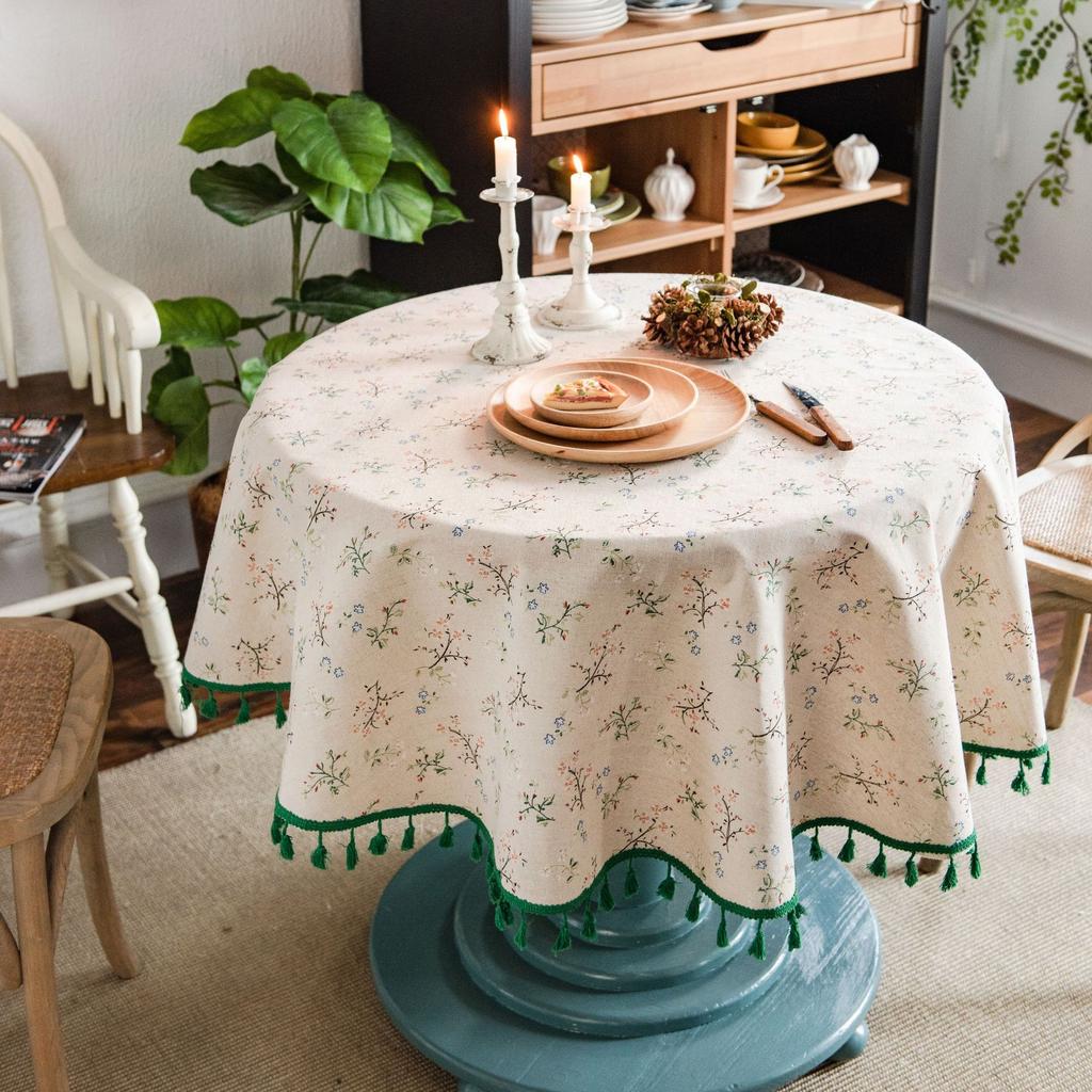 Tablecloth Floral Printing Dining Table Cloth Cotton and Linen Round Fabric Small Round Table