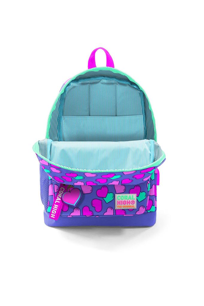 Школьный USB-рюкзак с четырьмя отделениями Coral High Kids, лавандово-розовое сердце с рисунком 23263
