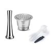 Reusable Coffee Pods with Spoon Brush Stainless Steel Coffee Machine Brewing Tool Practical Espresso Maker Accessories