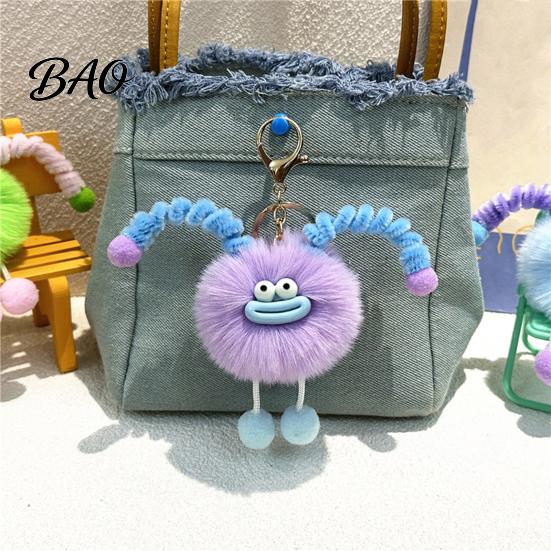 Schoolbag Accessories Sausage Mouth Creature Plush Keychain, Cartoon Fuzzy Ball Keyring Pendant, Bags Pendant Decorative Keychain for Handbags Purses